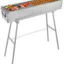 IRONWALLS Portable Charcoal Grills, 32" x 8" Stainless Steel Folded Camping Grill Kebab Skewer BBQ Barbecue Grill Kit for Garden Backyard Party Picnic Travel Home Outdoor Cooking Use