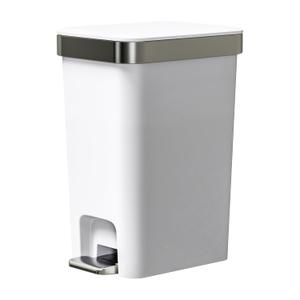 Small Bathroom Trash Can with Lid Soft Close, 10 Liter/2.6 Gallon Slim Garbage Can-Metal Step and Press top Lid, Mini Modern Waste Basket for Toilet, Office, Bedroom,Dorm,Grayish-White