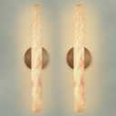 Alabaster Wall Sconce, Solid Brass, Hardwired, 23.6 in, Set of 2 | Natural Spanish Alabaster, LED Wall Lamp for Bathroom, Living Room, Bedroom, Hallway, Staircase, Dining Room