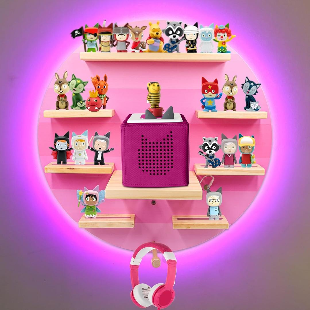 for TonieBox 2/1 and Tonie Shelf,Display Shelf RGB LED Light,Tonies Storage for 12-40 Tonie Figures Characters Magnetic Wall Shelf for Tonies Toniebox
