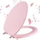 Pink Elongated Toilet Seat Natural Wood Toilet Seat with Zinc Alloy Hinges, Easy to Install also Easy to Clean, Scratch Resistant Toilet Seat by Angol Shiold (Elongated, Pink)