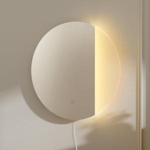 ONEWISH LED Wall Sconce, Dimmable Mirror Wall Lamp,16.93 inch Round Wall Lights for Bedroom with Memory Function, Wall Lamps for Living Room Entryway, Silver