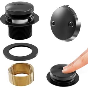 Esnbia Bathtub Drain Stopper, Bath Tub Drain and Overflow Kit, Replacement Bathtub Drain Trim Kit with 2-Hole Overflow Faceplate and Universal Fine/Coarse Thread, Matte Black