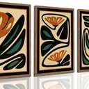 Mid Century Floral Wall Art Set of 3, Modern Abstract Botanical Wall Decor Picture, Vintage Boho Eclectic Plant Canvas Prints Paintings for Bedroom Living Room 16x24 inch Framed