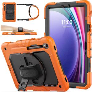 SEYMAC stock Case for Samsung Galaxy Tab S10 Lite / S10 FE / S9 FE 5G / S9 Tablet Case 10.9''/ 11'' Protective with Screen Protector, Pen Holder, 360 Rotate Stand, Hand Strap, Shoulder Strap, Orange