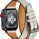 Bestig Bands Compatible with Apple Watch Band 40mm 41mm 38mm 42mm(Series 10 11) Women Men, Genuine Leather Double Tour Designed Slim Thin Strap for iWatch SE1/2/3 Ultra 3/2/1 Series 9 8 7 6 5 4 3 2 1 (IvoryWhite+Black)