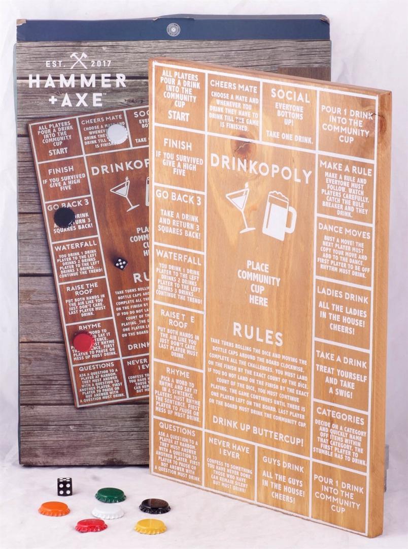 Wooden DRINKOPOLY Board party drinking Game by Hammer + Axe