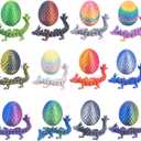 12PCS 3D Printed Crystal Dragon & Egg Set - 12 Unique Colors - 5.12 Inch Glitter Dragons with 2.36 Inch Surprise Eggs - Blind Box Collectible Toys for Adults - Fantasy Party Favors Gift
