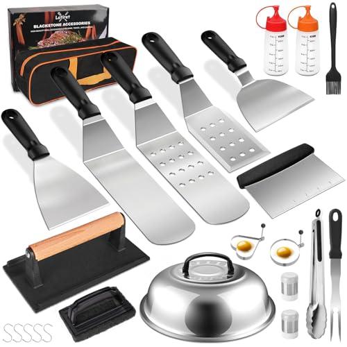 Latiret Griddle Accessories Kit, 24Pcs Grilling Accessories Set for Blackstone and Camp Chef, Flat Top Griddle Accessories Set with Scraper, Enlarged Spatulas, Basting Cover, White Elephant Gifts