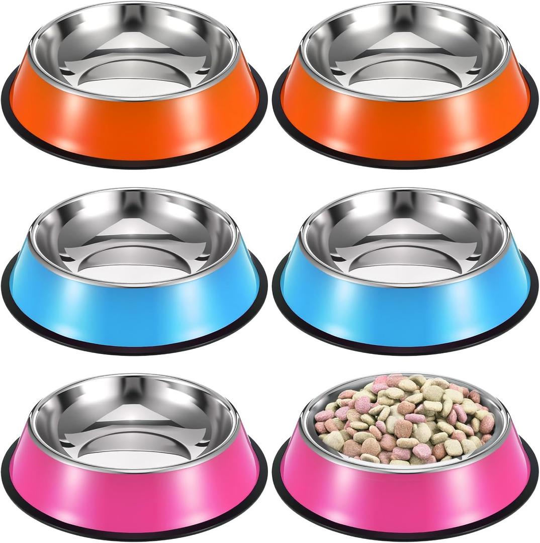 6 Pack Stainless Steel Dog Bowls, Non-Slip Stackable Dog Food and Water Bowls Set with Removable Rubber Base for Dogs Cats