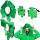 Zeyune 2 Pack St. Patrick's Day Party Costume Set, Green Shamrock Top Hat with Irish Green Glasses Accessories for Women Men
