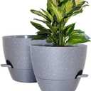 10 inch Self Watering Planters, 2 Pack Large Plastic Plant Pots with Deep Reservior and High Drainage Holes for Indoor Outdoor Plants and Flowers, Speckled Grey