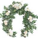 Ling's Moment Flower Garland - 6FT Eucalyptus & Rose - Sweetheart Table Decor for Wedding Reception, Artificial Floral Garland for Mantle, Spring Garden Ceremony, Christmas Decoration, Ivory White