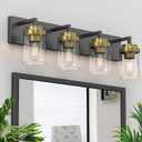 Bathroom Lighting Fixtures, 4-Light Bathroom Vanity Lights Over Mirror, Black and Gold Vanity Light with Glass Shade, Modern Vanity Lighting Fixtures for Bathroom, Bedroom, Hallway