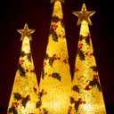 Red Co. Glass Christmas Tree Figurine Ornaments with LED Lights, Light-Up Holiday Season Dcor  Holly Berry in Silver  Set of 3 Sizes, 11 Inch, 9.5 Inch and 8 Inch