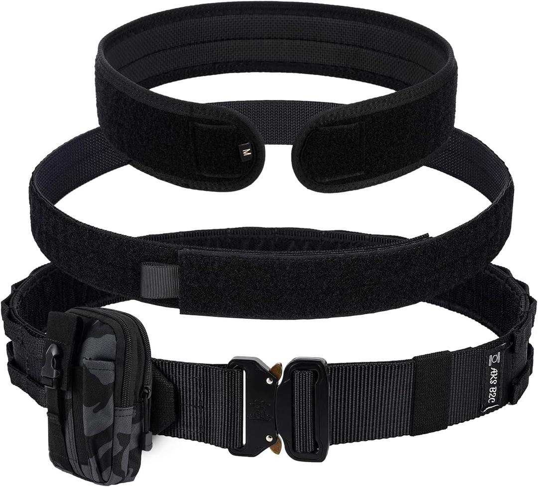 Tactical Belt with Buckle | Molle Belt | Security Utility Belt with Pouch | Heavy Duty Battle Belt with Premium Pouch (M 34" X 42", Black)