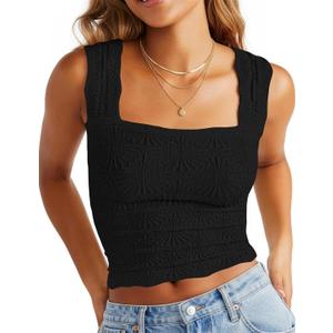 Crop Tank Tops for Women Square Neck Summer Top Wide Strap Tank Top (S)