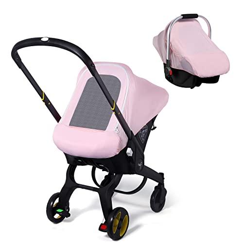 Baby Car Seat Cover, Original Carseat Covers with Adjustable Breathable Mesh Window & Pocket, Stretchy Infant Car Seat Canopy for Girls Boys, Kick-Proof Stroller Cover for Summer