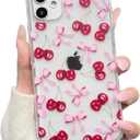 NITITOP Compatible with iPhone 11 Case Cute Clear Cherry Bowknot Design for Women Girls Bow Ribbon Soft Fit Slim Stylish Anti Yellowing Protective Phone Cover - Pink