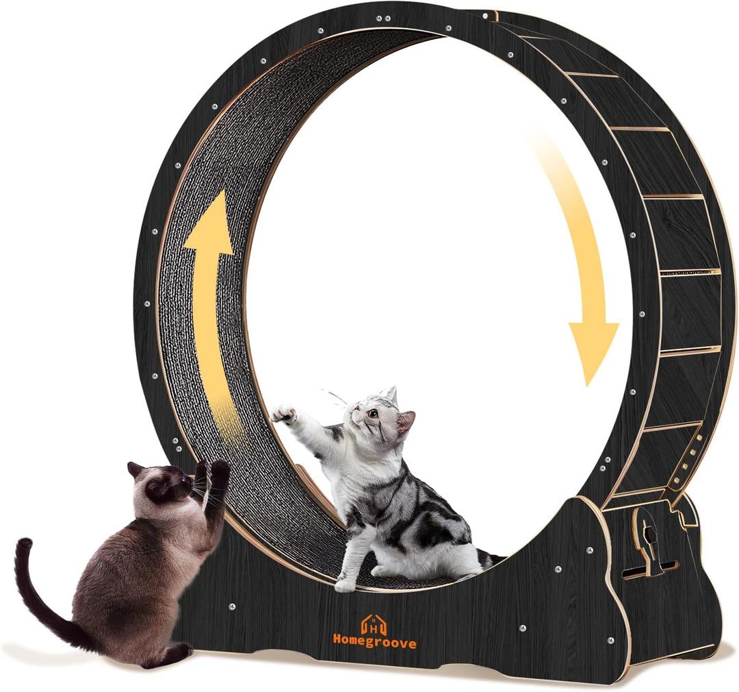 Homegroove Cat Wheels for Indoor Cats, 46-inch Large Cat Exercise Running Treadmill Wheel with Carpeted Runway for Kitties' Longer Life, Black(XL)