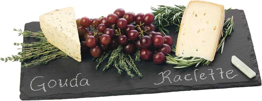 Twine Country Home Black Slate Cheese Board with Handle & Chalk Set - 16" x 8" Stone Plate Board for Tapas, Appetizers & Charcuterie Platters - Gourmet Kitchen Gift Essentials