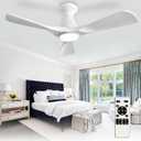 Depuley 42-Inch Ceiling Fans with Lights: White 3 Blade Flush Mount Low Profile Ceiling Fan for Bedroom - Dimmable Indoor Outdoor Fan with Remote Control Ultra Quiet DC Motor Timer