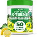 Orgain Supreme Greens Powder with 25 Organic Greens, 50 Superfoods, 1 Billion Probiotics, and Adaptogens, Vegan Greens for Gut Health and Immune Support, 1.5 Servings of Fruit and Veggies, Lemon Twist
