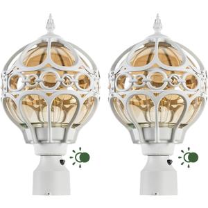 2 Pack Dusk to Dawn Outdoor Globe Post Light Fixtures, 13.4" White Anti-Rust Aluminum Lamp Post Lighting for Patio, Garden, Driveway, Hardwired Post Top Lantern Pillar Light, Fits Standard 3" Post
