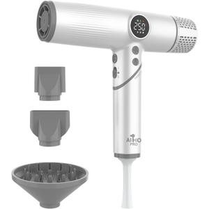 AIKO PRO Salon Ionic Hair Dryer, 1800W High-Speed Foldable Travel Blow Dryer, Brushless Motor for Fast Drying & Frizz Control, 3 Temps & 3 Speeds, Lightweight, Portable & Quiet with 3 Magnetic Nozzles