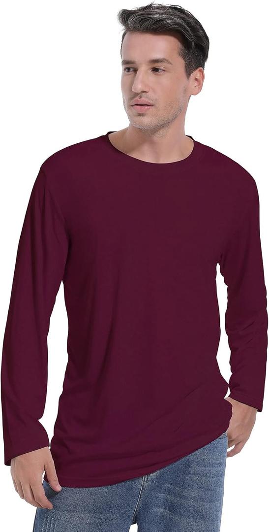 Big & Tall Long Sleeve Moisture Wicking Athletic T-Shirt, Maroon, XLT