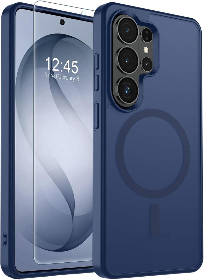 SUPFINE Magnetic for Samsung Galaxy S26 Ultra Case with Screen Protector, (Built-in Magnets) (Military Grade Drop Protection) Slim Translucent Shockproof Phone Case,Sapphire Blue