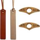 Book Marks Set - Wooden Page Holder for One-Handed Reading & Leather Bookmark, Gifts for Book Lovers (4 Pcs: 2 Wood + 2 Leather)