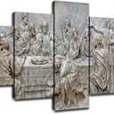 The Last Supper Wall Art Living Room Decor Canvas Paintings Dining Room Decoration Christ Picture Artwork Marble Jesus Prints Poster for Bedroom Ready to Hang(60''Wx32''H) (Large)