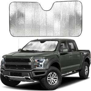 EcoNour Accordion Foldable Windshield Sun Shade | Jumbo Sun Visor for Truck Front Windows | UV & Heat Reflective Sunshade with Durable Dual-Layer Design | X-Large (66" x 27")
