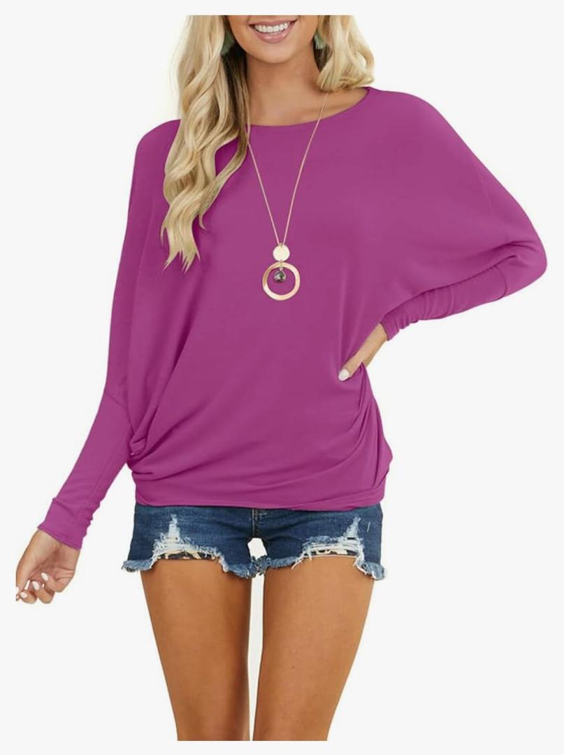 MIHOLL Womens Long Sleeve Batwing Casual Loose Dolman T-Shirt Blouse Tops S
