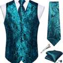 DiBanGu Men's Silk Paisley Vest and Tie Set 5PCS | Dress Vest for Men,Suit Casual Formal Waistcoat,Necktie,Notch Lapel,5 Buttons,2 Real pockets,Wedding,Party,Business,Tuxedo (Blue, M)