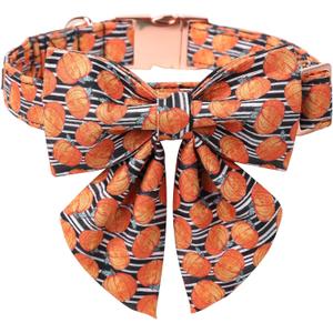 Maca Bates Halloween Pumpkin Dog Collar with Bow Bowtie for Dogs Sailor Bow Tie Adjustable Breakaway Cute Collars Accessories Fall Gift for Small Medium Large XL Puppy with Golden Metal Buckle
