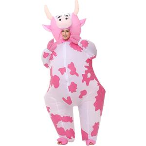 Inflatable Cow Costume Adult Animal Costume Halloween Inflatable Costume Christmas Cow Blow Up Suit for Women Cosplay (Large:4.9ft to 6.2ft (1.5m to1.9m), Pink)