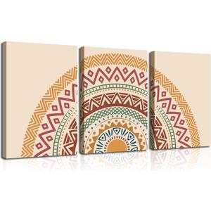 Set of 3 Boho Sun Art Print Mid Century Decor,Framed Canvas Wall Art Neutral Geometric Sun Minimalist Art,Boho Wall Art for Living Room Bedroom12x16inch