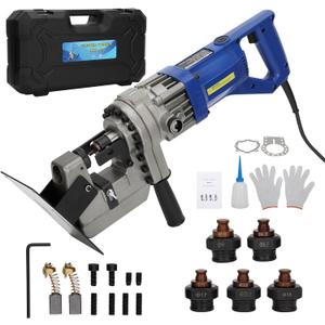 1300W Electric Hydraulic Hole Puncher 110V, Hydraulic Metal Hole Punch Machine with Dies 1/4" 3/8" 1/2" 11/16" 4/5", Portable Electric Hole Punch Tool for Steel, Iron, Aluminum, Copper Plate