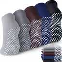 Non Slip Grip Socks Women Men Elderly 5 Pairs Hospital Grippy Slipper Socks for Pilates Trampoline Home