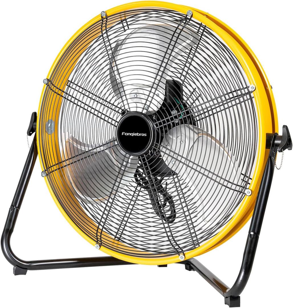 20" High Velocity Metal Floor Drum Fan, 4500 CFM Heavy Duty Industrial Shop Fan, 3 Speed, 360 Degree Tilt, Wall Mounted & Floor Design for Warehouse, Commercial, Barn, Garage - UL Safety Listed (Yellow)