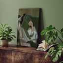 Emerald Green Reading Woman Canvas Wall Art Abstract Cozy People Wall Decor Pictures Minimalist Green Feminine Aesthetic Poster Print for Bedroom Living Room Home Decoration 16x24in