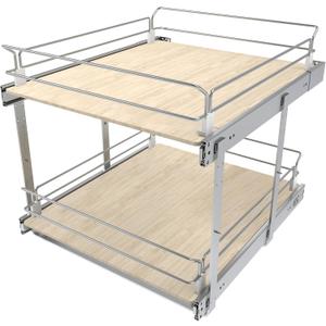 2 Tier Pull Out Cabinet Organizer 20.08" W X 22" D, Wood & Chromed