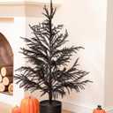 36" Black Christmas Tree with Pot Norfolk Pine Tree Artificial Small Christmas Tree for Front Porch Outdoor Indoor Christmas Decor Halloween Decorations
