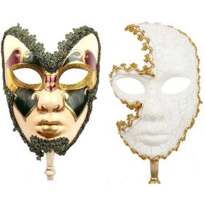 YU FENG 2 Pack Couple's Cosplay Masks Venetian Musical Carnival Mardi Gras Masquerade Mask On a Stick Party Fancy Dress (Black&white)