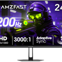 Amzfast 24 Inch Gaming Monitor 180Hz 200Hz FHD 1080p Computer Monitor, 1ms Adaptive Sync, 3000:1, 129% sRGB, HDR Display, Eye Care, VESA 75x75, Metal Stand, HDMI 2.0 | DP 1.4, AMZG24X1