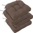 RACE LEAF Patio Chair Cushions 17x17 4 Pack, Thickened Heavy Duty Outdoor Cushions Stain & Water Resistant Non-Slip Ties Tufted (Brown)
