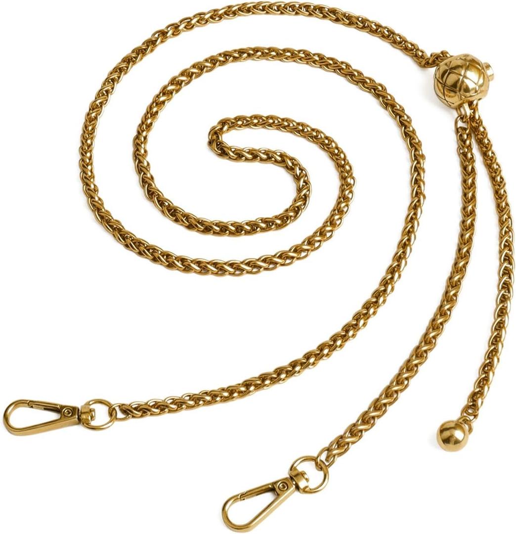 BEAULEGAN Thin Purse Chain Strap Adjustable - Replacement for Small Shoulder Crossbody Bag, 51 Inches Long (Brass)