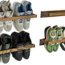 MyGift Set of 4 Rustic Burnt Solid Wood Hanging Shoe Storage Organizer Racks, Wall Mounted Space Saving Footwear Holder for Closet, Mudroom, Entryway, Holds 8 Pairs